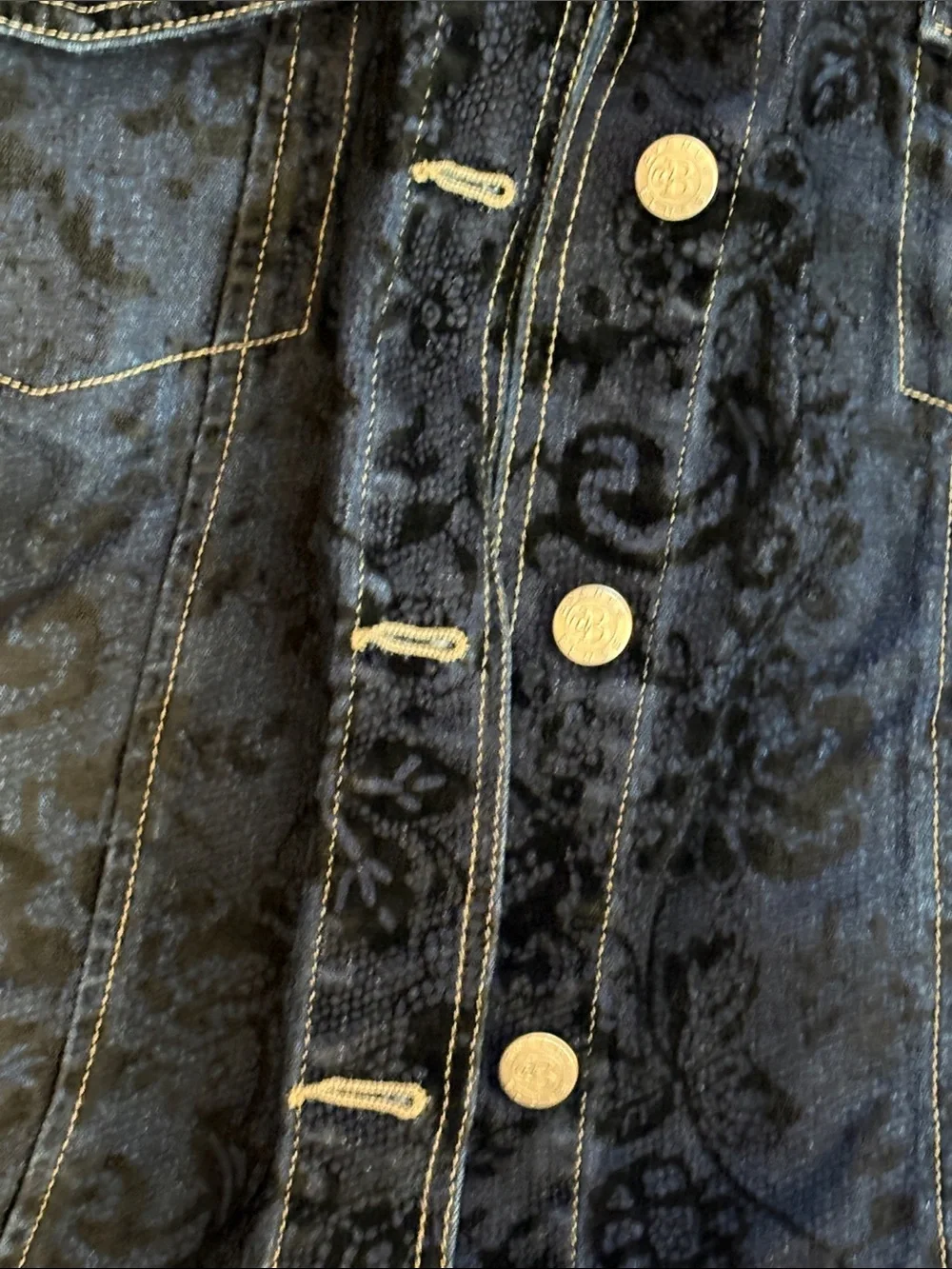 Black Floral-Print Kids Denim Jacket